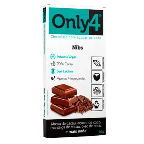 Chocolate 70% Cacau Nibs de Cacau Only4 80g