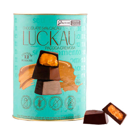 Bombom 54% Cacau Paçoca Cremosa Luckau Lata 198g