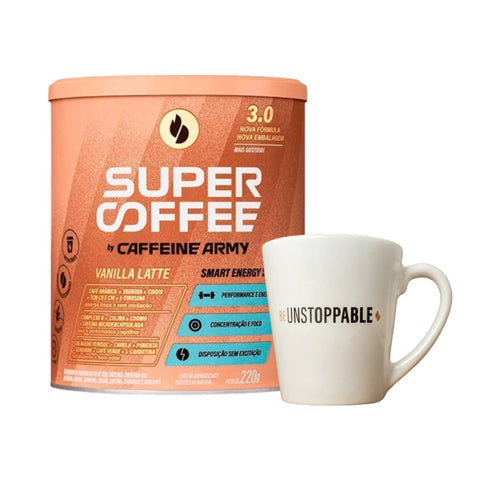 Kit Supercoffee 3.0 Vanilla Latte Caffeine Army 220g + Caneca Supercoffee