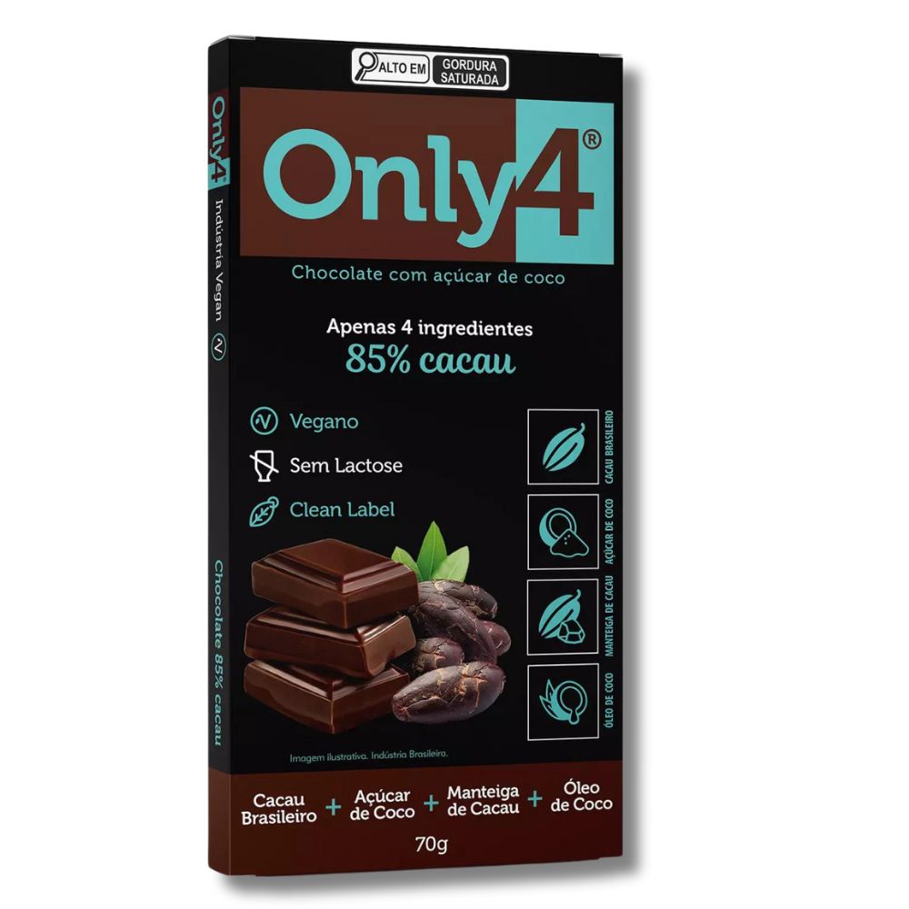 Chocolate 85% Cacau Com Açúcar de Coco Only4 70g – Zona Cerealista