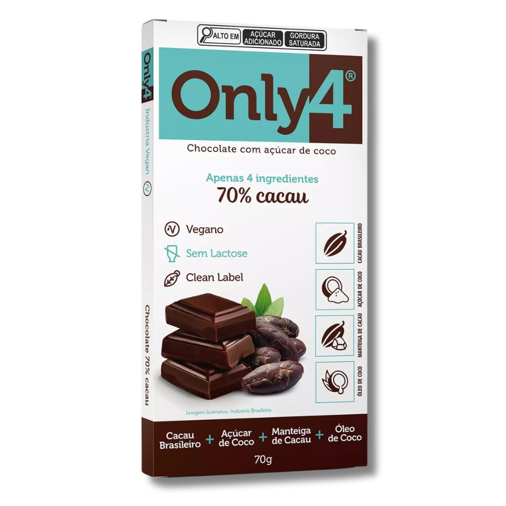 Chocolate 70% Cacau com Açúcar de Coco Only4 70g – Zona Cerealista
