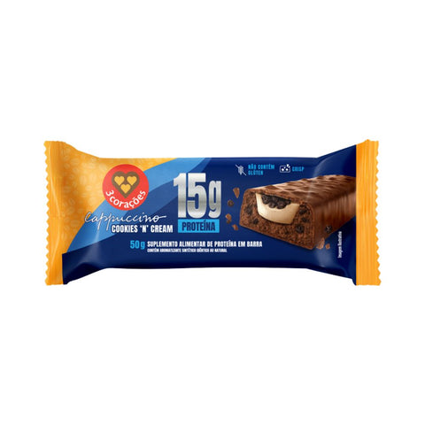 Barra de Proteína Cappuccino Cookies 'n' Cream 3Corações (12 un de 50g)