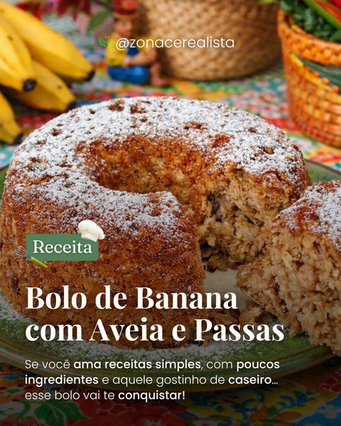 Receita: Bolo de Banana com Aveia e Passas 🍰🍌