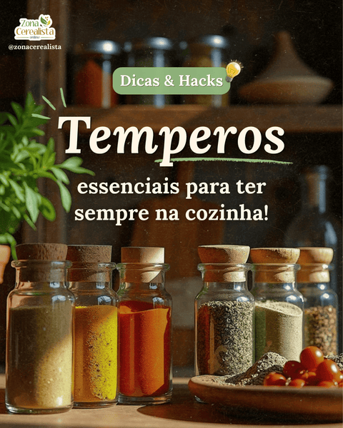 Arte da Zona Cerealista Online sobre os temperos essenciais que você deve ter na sua cozinha.