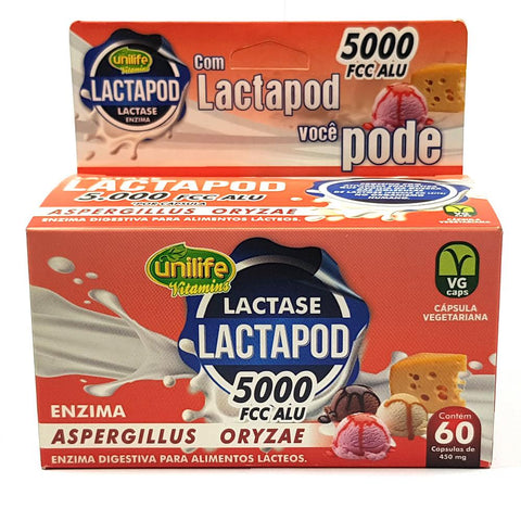 Enzima Lactase 5000 FCC Lactapod Unilife 60 cápsulas