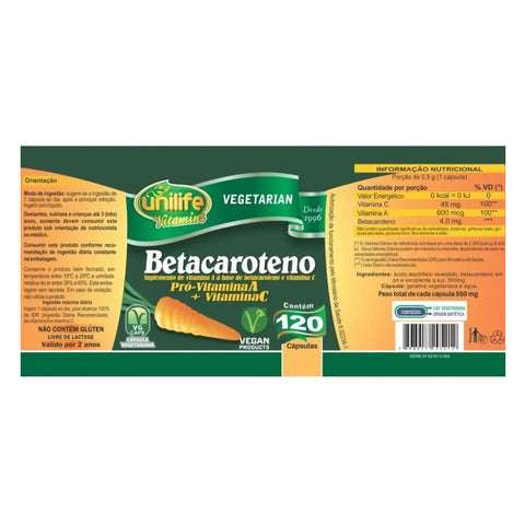 Betacaroteno - Unilife - 120 Cápsulas