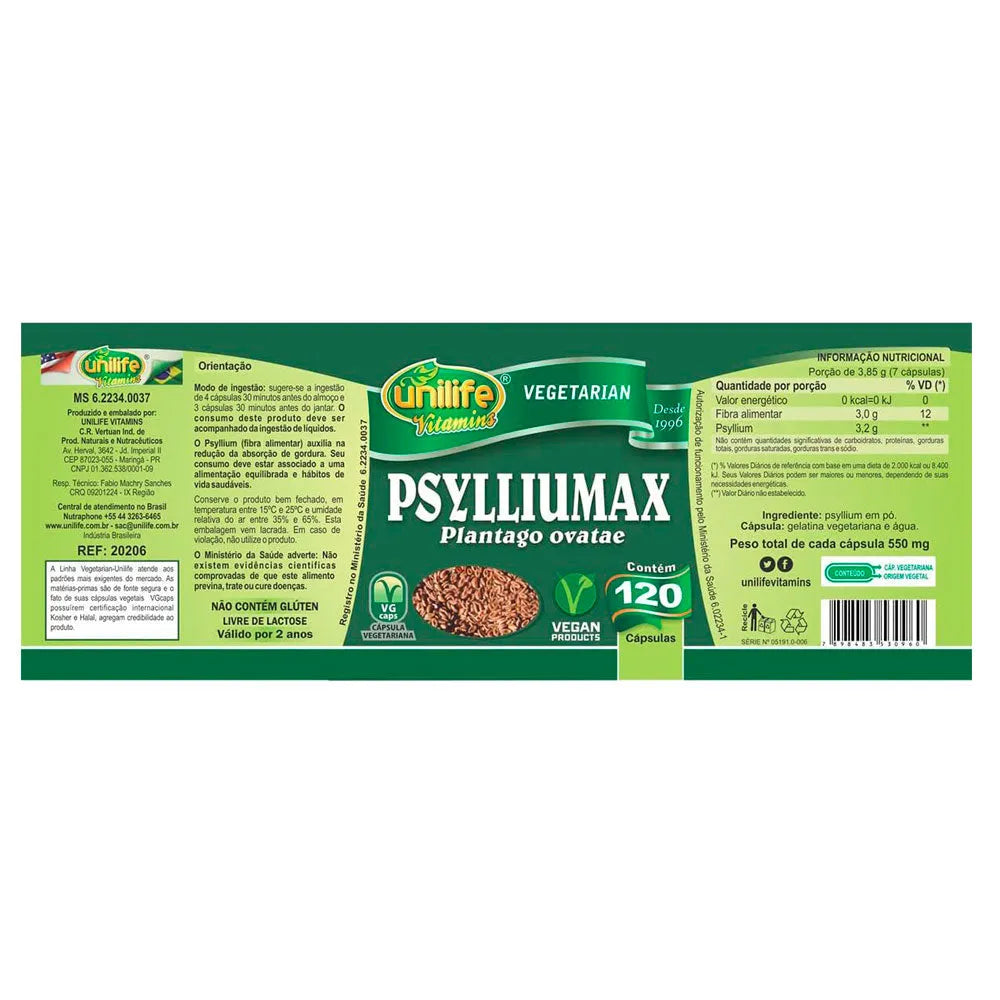 Psyllium Psylliumax - Unilife - 120 Cápsulas – Zona Cerealista Online