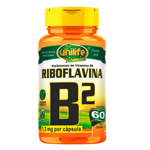 Vitamina B2 Riboflavina - Unilife - 60 Cápsulas