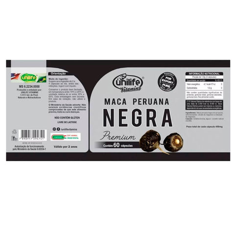 Maca Peruana Negra Premium Unilife 60 Cáps