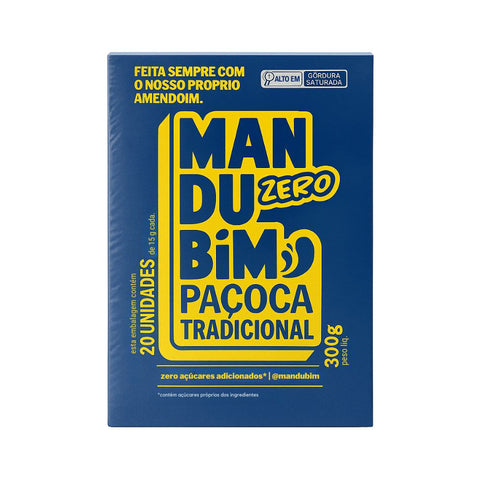 Paçoca Rolha Zero Açúcar Mandubim (Cx c/ 20 un de 15g)