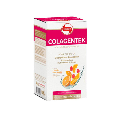 Colágeno Colagentek Sabor Laranja e Acerola Vitafor 10 Sachês 10g