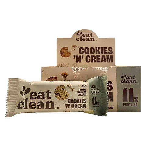 Barra de Proteína Vegetal Cookies N' Cream Zero Eat Clean (Cx c/ 12un de 45g)