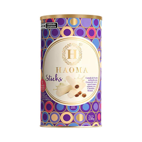 Lata de Canudos de Wafer c/ Chocolate Branco Sem Açúcar Haoma 150g