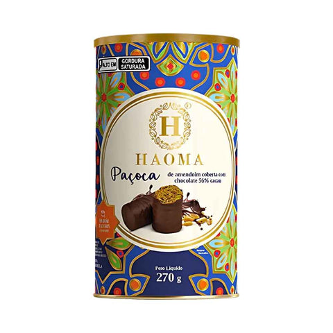 Lata de Paçoca Amendoim Cobertura Chocolate Haoma 270g