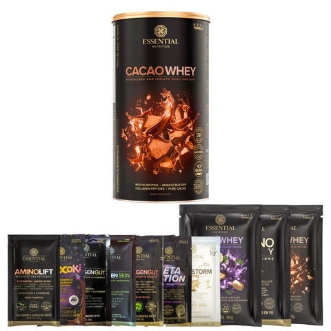 Kit Whey Protein Cacao Essential Nutrition 840G + Essential Nutrition Experience Pack