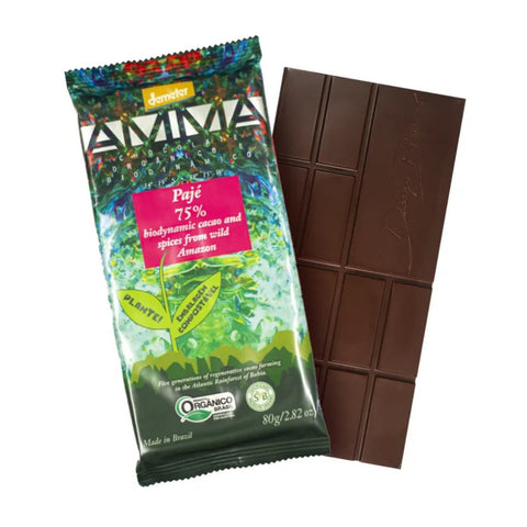 Chocolate Biodinâmico Orgânico 75% Cacau com Especiarias da Amazônia AMMA 80g