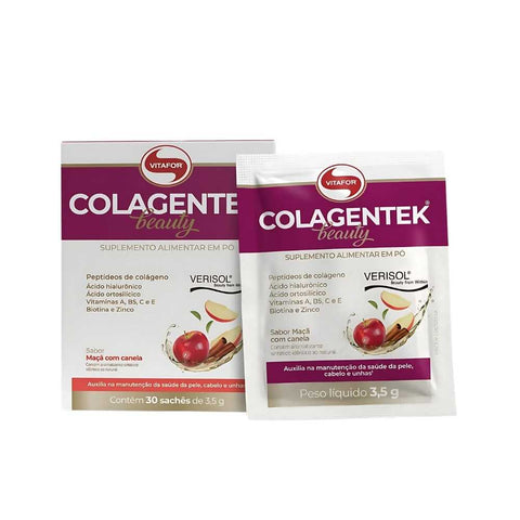 Colagentek Beauty Sabor Maçã com Canela Vitafor (30 Sachês de 3,5g)