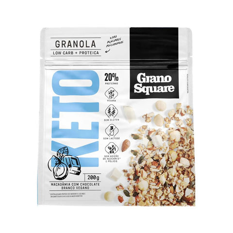 Granola Low Carb Macadâmia com Chocolate Branco Grano Square 200g