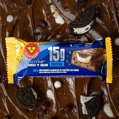 Barra de Proteína Cappuccino Cookies 'n' Cream 3Corações 50g