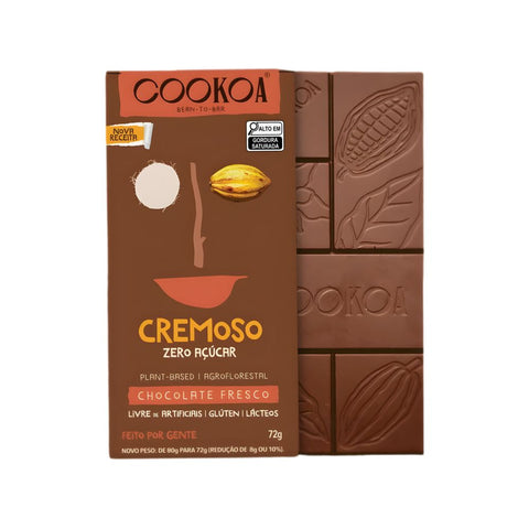 Barra de Chocolate Cremoso Zero Açúcar Cookoa 72g