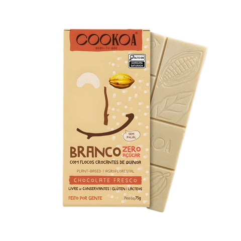Barra de Chocolate Branco Zero com Flocos de Quinoa Cookoa 75g