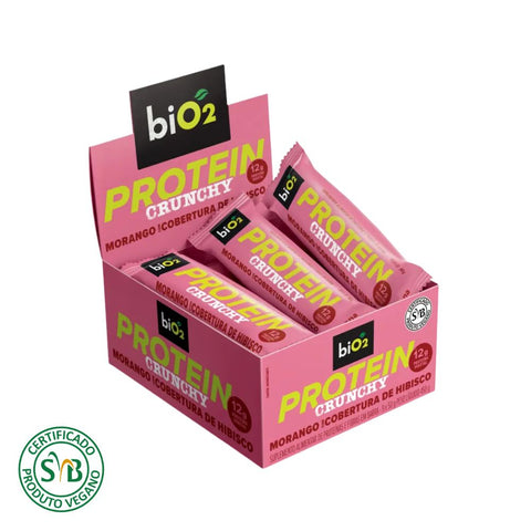 Barra de Proteína Crunchy Morango com cobertura de Hibisco Bio2 (Cx 9 un de 50g)