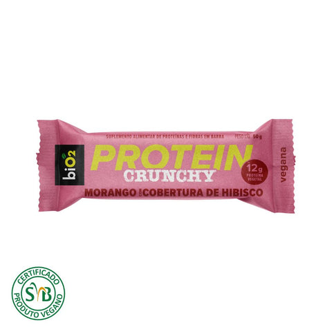 Barra de Proteína Crunchy Morango com cobertura de Hibisco Bio2 (Cx 9 un de 50g)