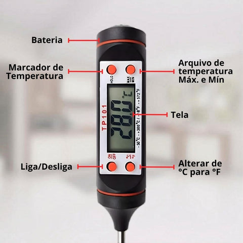 Termômetro Culinário Digital Aço Inox 24cm